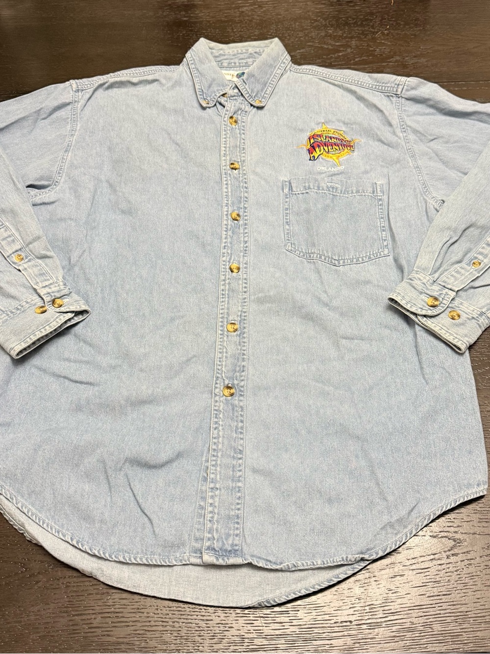 Men's Light Blue Denim Button-Down Shirt with Embroidered Logo